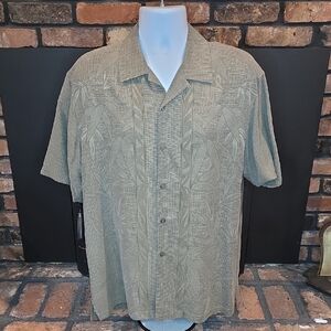 Tommy Bahama Olive Leaf Pattern Shirt, Silk, Medium